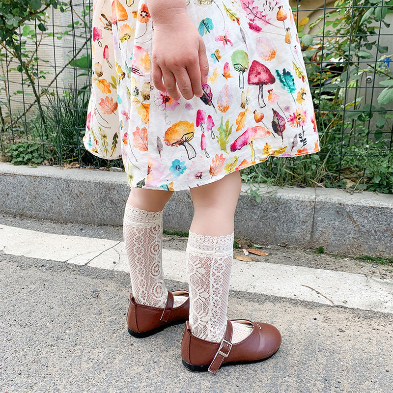 Girls Beige Lace Mesh Socks