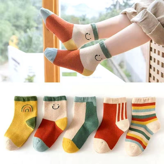 5 Pair/ Autum Raimbow Striped Socks